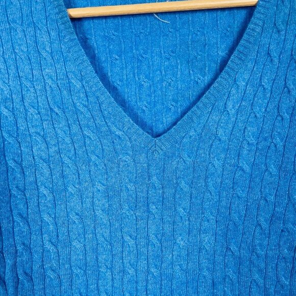 Tweeds Vintage 100% Cashmere Blue Cable Knit Sweater - Picture 5 of 13